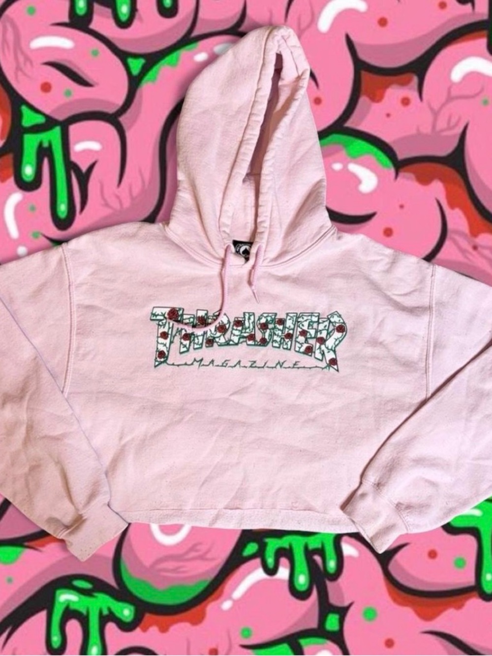 Thrasher Pink Pullover Hoodie with Floral Logo
